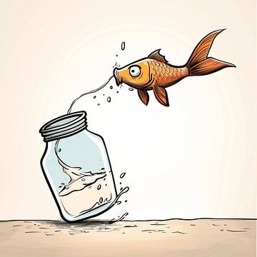 Fisch trinkt aus einem Strohhalm | Cartoon von Karina Brouwer