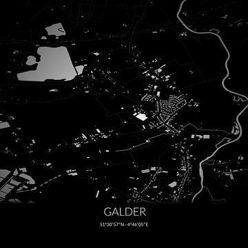 Zwart-witte landkaart van Galder, Noord-Brabant. van Rezona