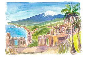 Taormina träumt vom Ätna, der sich über dem Meer erhebt