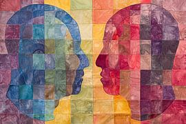 Kleurrijke abstracte hoofden in kubistische stijl van Art & Soul Creations