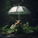 Under mother's umbrella - Frosch im Regen von Karina Brouwer Miniaturansicht