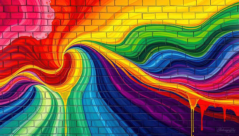 Metselwerk van klinkers: Regenboog van ontlading - van klinkersteen tot abstracte kleurexplosie aan het begin van een draaikolk van AidasignArt
