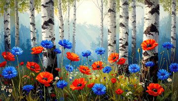 Birch forest with flower meadow and clearing by AidasignArt