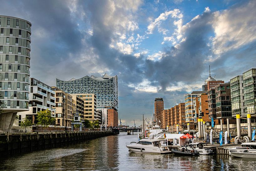 Germany Hamburg Hafencity with Elbphilharmonie and clouds by Dieter Walther