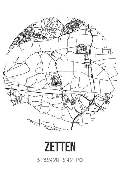 Zetten (Gelderland) | Map | Black and white by Prints of Place