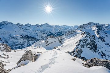 Winteruitzicht op de Allgäuer Alpen in het Rappenalpendal van Leo Schindzielorz