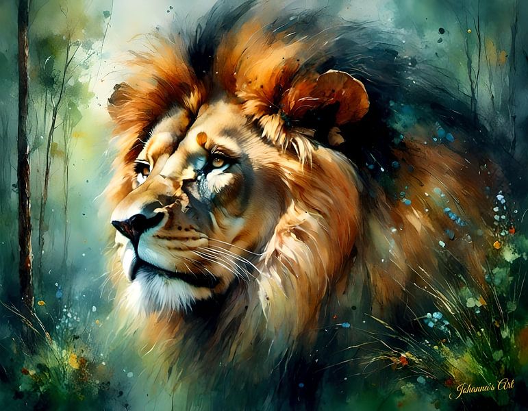La faune et la flore en aquarelle - Lion 4 par Johannas Art Creations