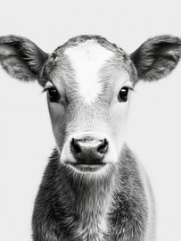 Calf with a White Blaze Portrait – Black and White Animal Art