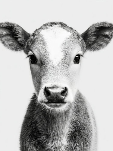 Kalb mit weißer Blesse – Tierkunst in Schwarzweiß