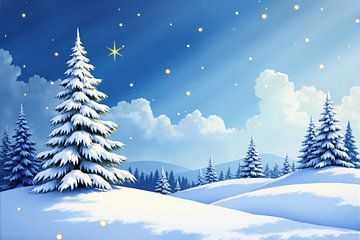 Digitale illustratie van een sneeuwlandschap met wintergroen van Markus Gann