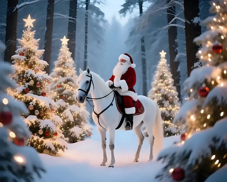 Father Christmas between fir trees by Jean Pierre