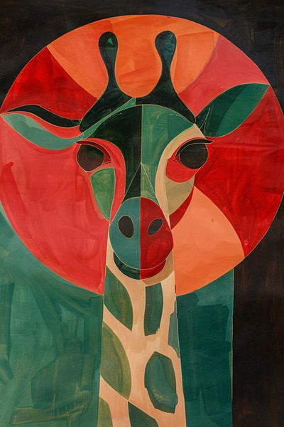 Abstract giraffe in colourful geometric shapes by Art & Soul Creations