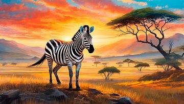 Zebra met zonsondergang van Mustafa Kurnaz
