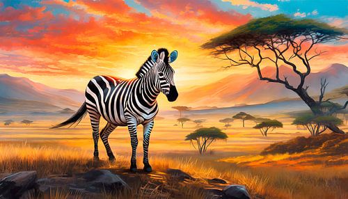 Zebra with sunset