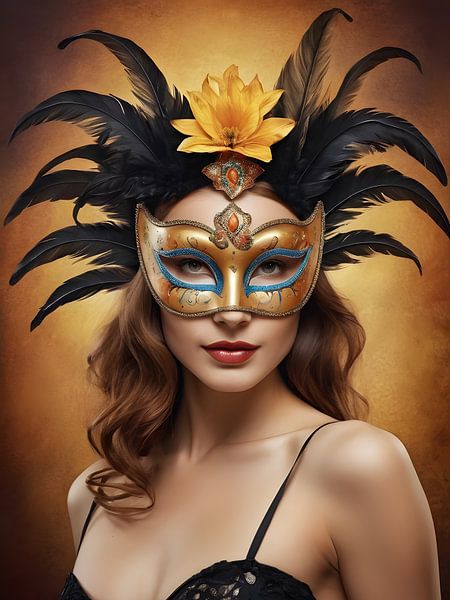 Een vrouw met een carnavalsmasker van 1xMerch