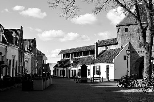 Coin des moutons de Harderwijk en noir et blanc