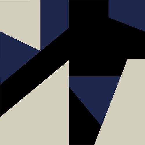 Abstracte geometrische vormen in blauw, zwart en wit nr. 2