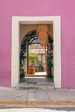 Mexico deur met roze muur I Reis Fotografie van Lizzy Komen