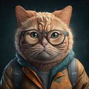 Modieuze Kat met Bril en Rugzak van Natasja Haandrikman thumbnail