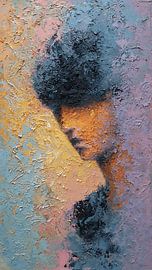 Verdwijnende figuur, abstract portret, acrylschilderij met textuur, pastelkunst van Aden Pink Studio