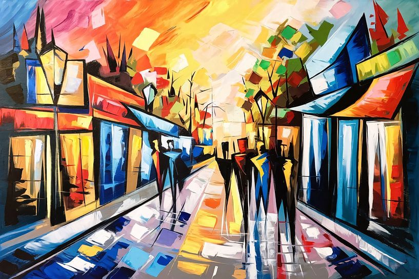 Abstract city with silhouettes by Art & Soul Creations