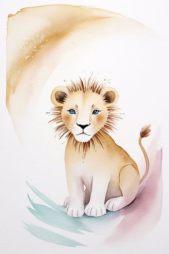 Schattige leeuwenwelp in aquarel