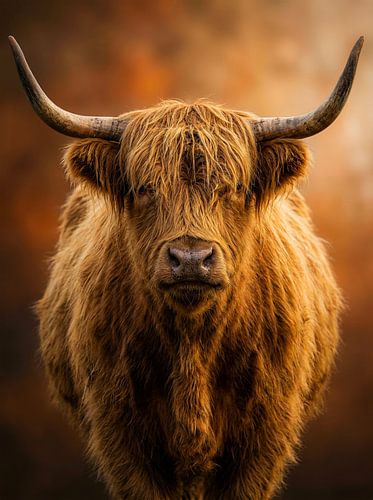 Portrait d'un Highland Scott sous une lumière chaude