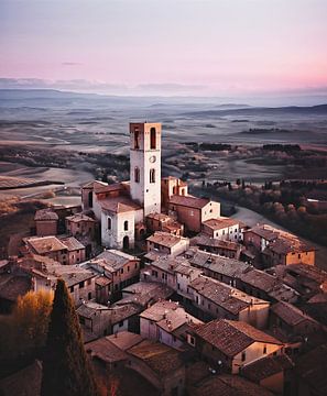 Romantisch Toscane bij zonsopgang van fernlichtsicht