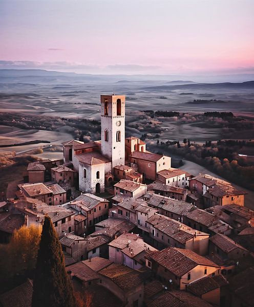 Romantische Toskana im mehr | ArtFrame, fernlichtsicht Poster Art Heroes von auf Sonnenaufgang und Leinwand