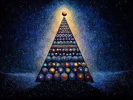 Weihnachtsbaum-Grußkarte, Plakat, Urlaubsumschlag. Impressioni