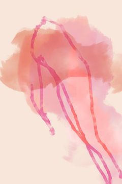 Peinture abstraite aux couleurs pastel. Rose, saumon, magenta et blanc cassé. sur Dina Dankers