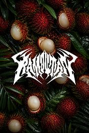 Heavy-Metal-Typografie-Poster, Wandbild mit Rambutan-Früchten, dunkles tropisches Dekor, zum Ausdrucken von aleesphoria