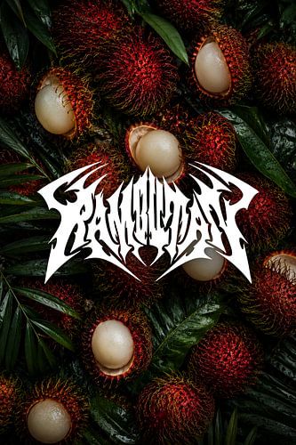 Heavy Metal Typography Poster, Rambutan Fruit Wall Art, Dark Tropical Decor