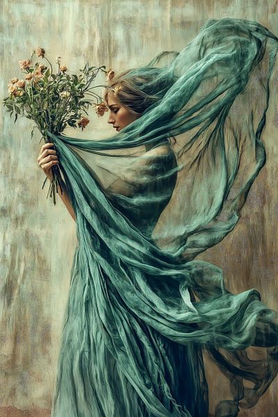 Bloemendromen in Teal van Studio BB