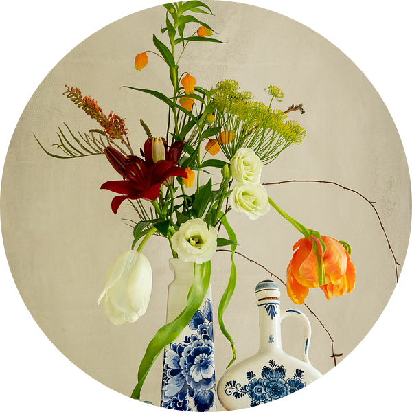 Stilleven. Fris Zomer Boeket. Heinen Delfts Blauw. van Alie Ekkelenkamp