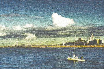 Segelboot verlässt den Hafen von Scheveningen von John Duurkoop