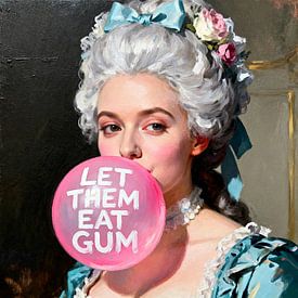 Marie Antoinette with Pink Chewing Gum Bubble Humour Painting by Mad Dog Art