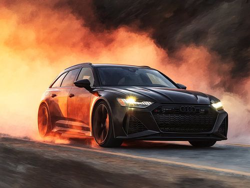 Cinematische zwarte Audi RS6 van PixelPrestige