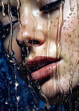 vrouw portret waterdruppels regen douche Marilyn Minter van Jan Bechtum