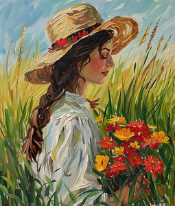 Frau mit Blumenstrauß