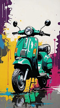 Levendige popart-illustratie van een klassieke groene scooter