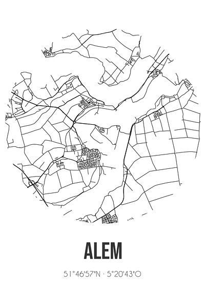 Alem (Gelderland) | Landkaart | Zwart-wit van Stad & Wand