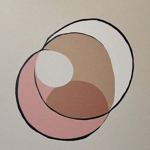 Een abstract modern organic stilleven van ovaal cirkels  wabi sabi stijl.