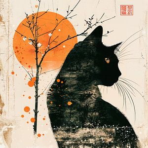 Moderne Katzenkunst inspiriert von der asiatischen Kultur