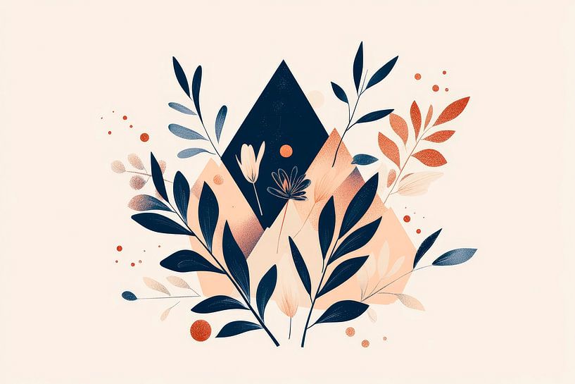 Paysage de montagne avec motifs végétaux - Moderne par Poster Art Shop