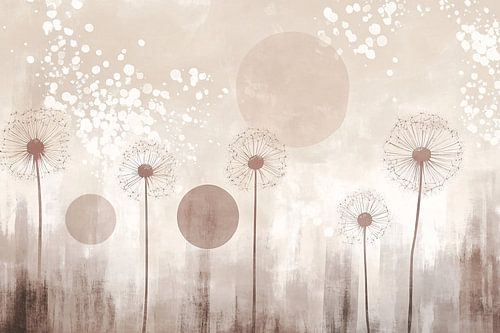 Minimalistisch schilderij met paardenbloemen