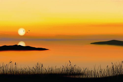 Uitzicht over de oceaan bij zonsondergang