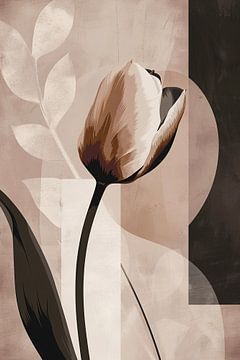 Tulipe abstraite en palette de couleurs sépia sur De Muurdecoratie