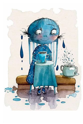 La rêveuse bleue - Rêverie au café