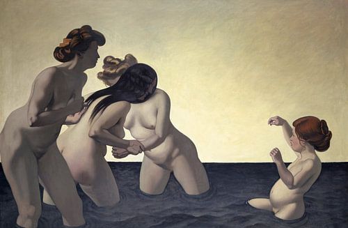 Drie vrouwen en een klein meisje spelen in het water, Félix Vallotton